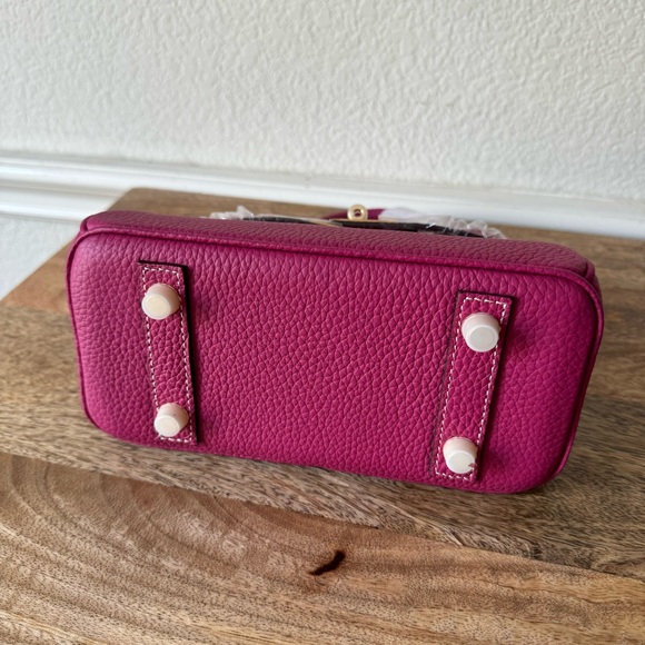 Fuchsia Pink Mini 20 Leather Top Handle Bag Structured Satchel w/ Gold HW B13 - Picture 8 of 10